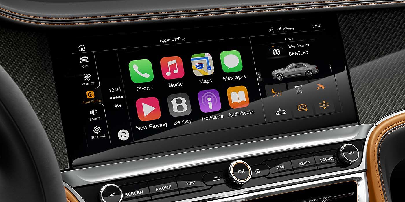 Jack Barclay Bentley Flying Spur Speed with High Gloss Carbon Fibre veneer featuring a multifunction in car entertainment touch screen. 