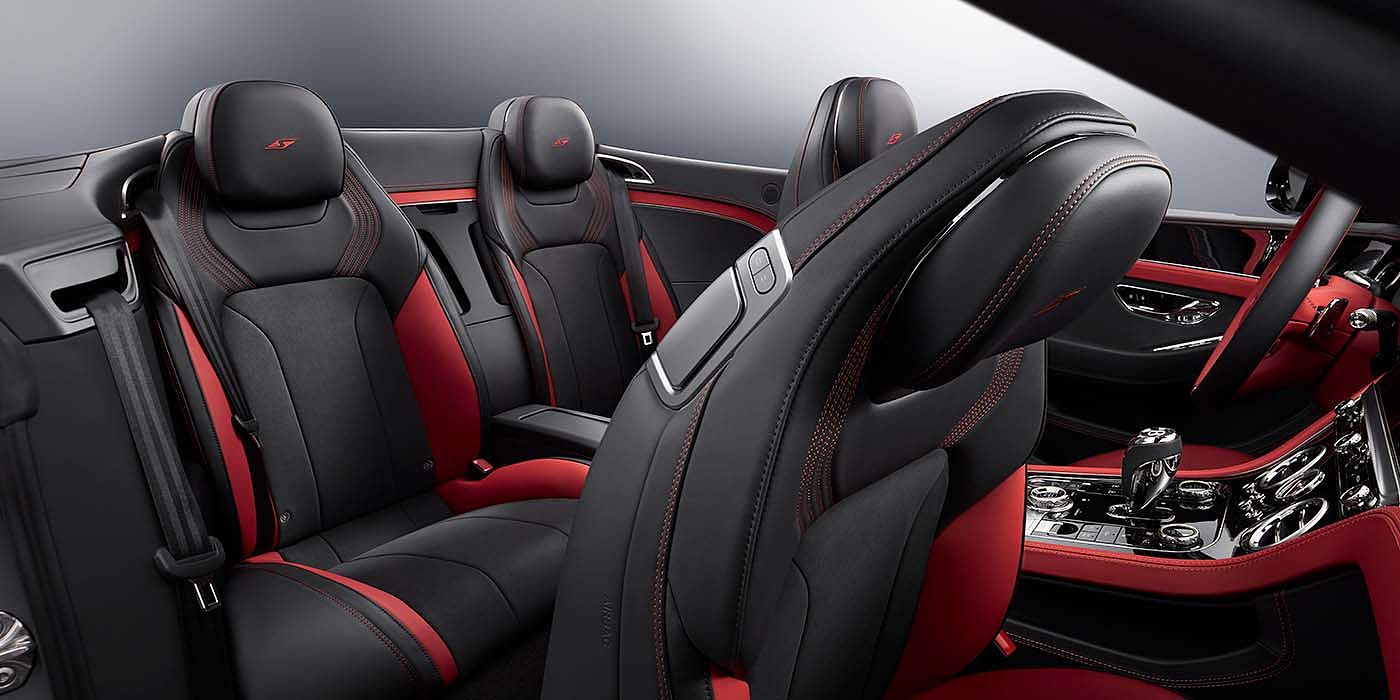 Jack Barclay Bentley Continental GTC S convertible rear interior in Beluga black and Hotspur red hide
