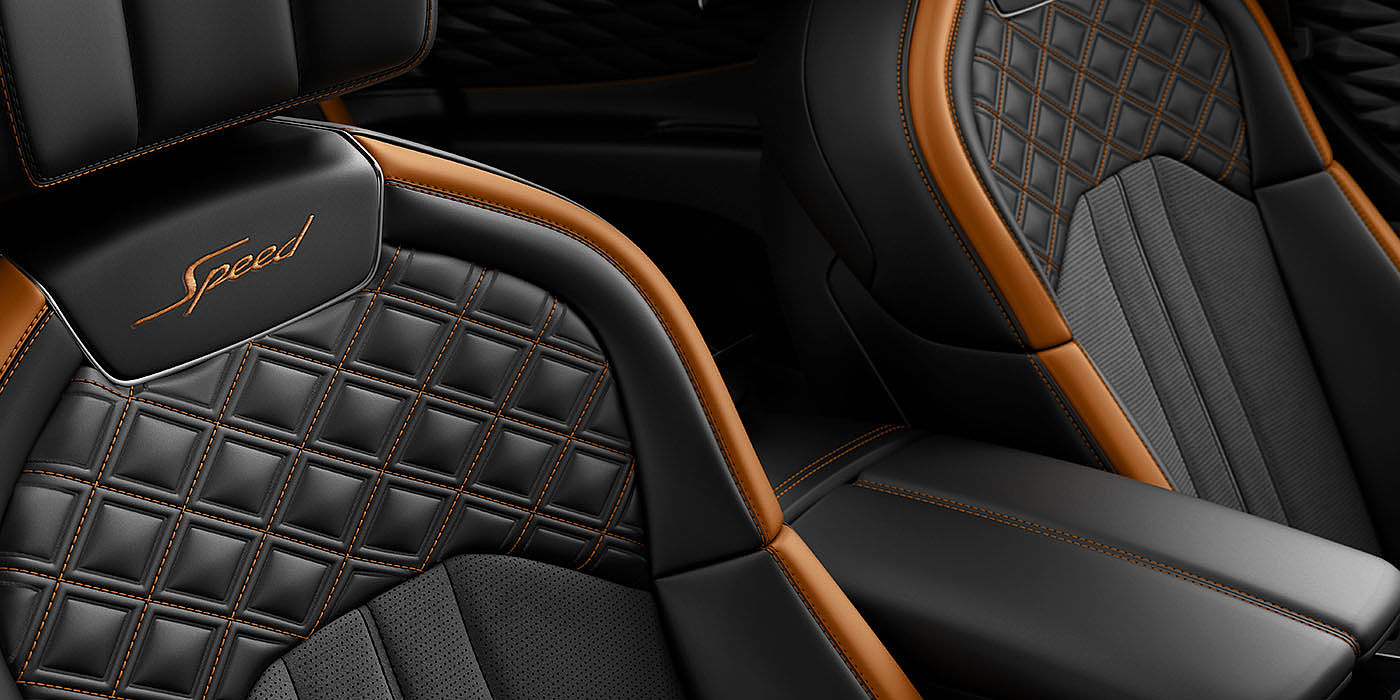 Jack Barclay Bentley Flying Spur Speed's front seats with detailed contrast stitching and Speed Emblems
