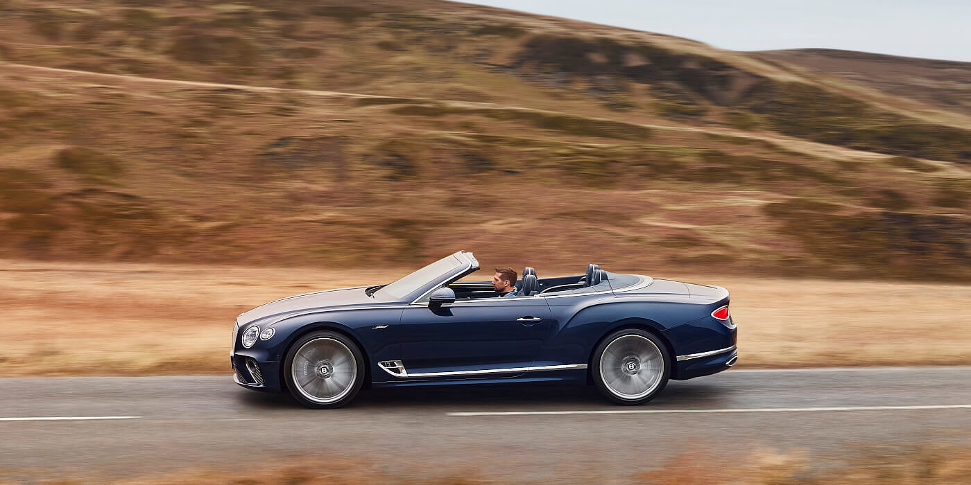 Jack Barclay Bentley Continental GTC Speed convertible in Peacock blue paint side profile dynamic