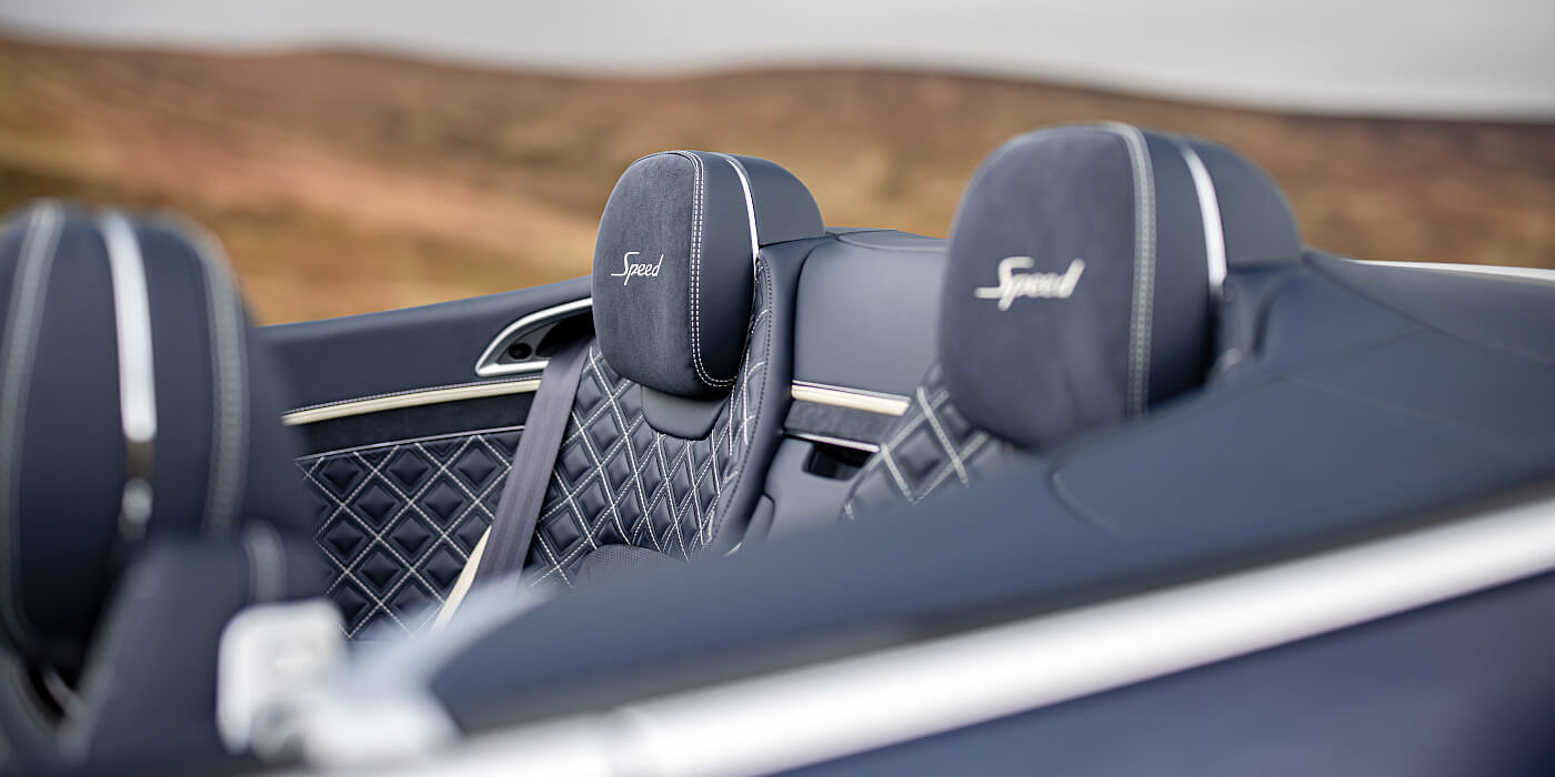Jack Barclay Bentley Continental GTC Speed convertible rear interior in Imperial Blue and Linen hide