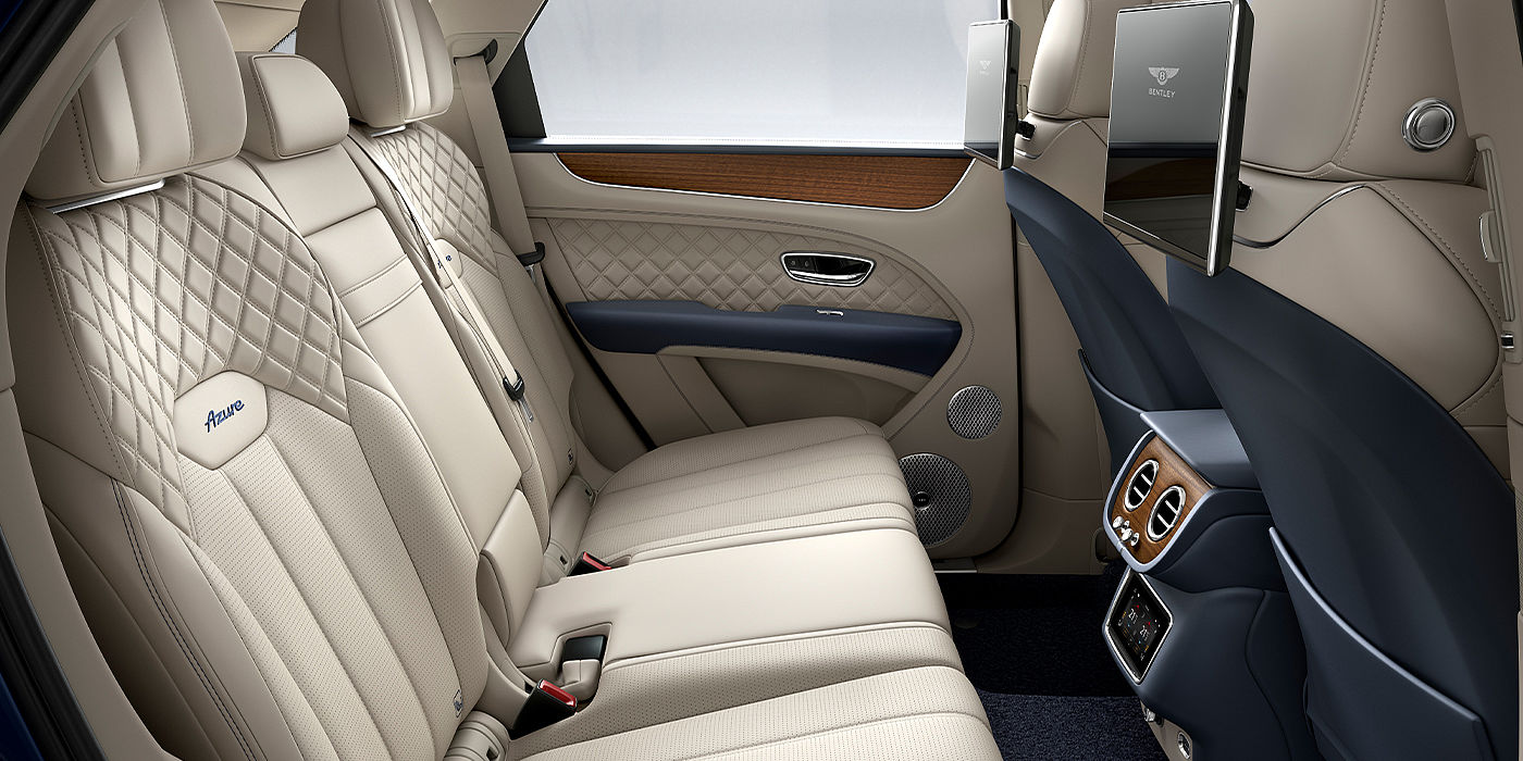 Jack Barclay Bentley Bentayga Azure SUV rear interior in Imperial Blue and Linen hide