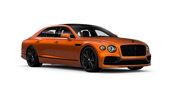 Jack Barclay Bentley Flying Spur Speed front side angled view in Orange Flame coloured exterior. 