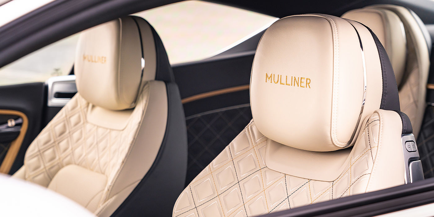 Jack Barclay Bentley Continental GT Mulliner coupe seat detail in Beluga black and Linen hide