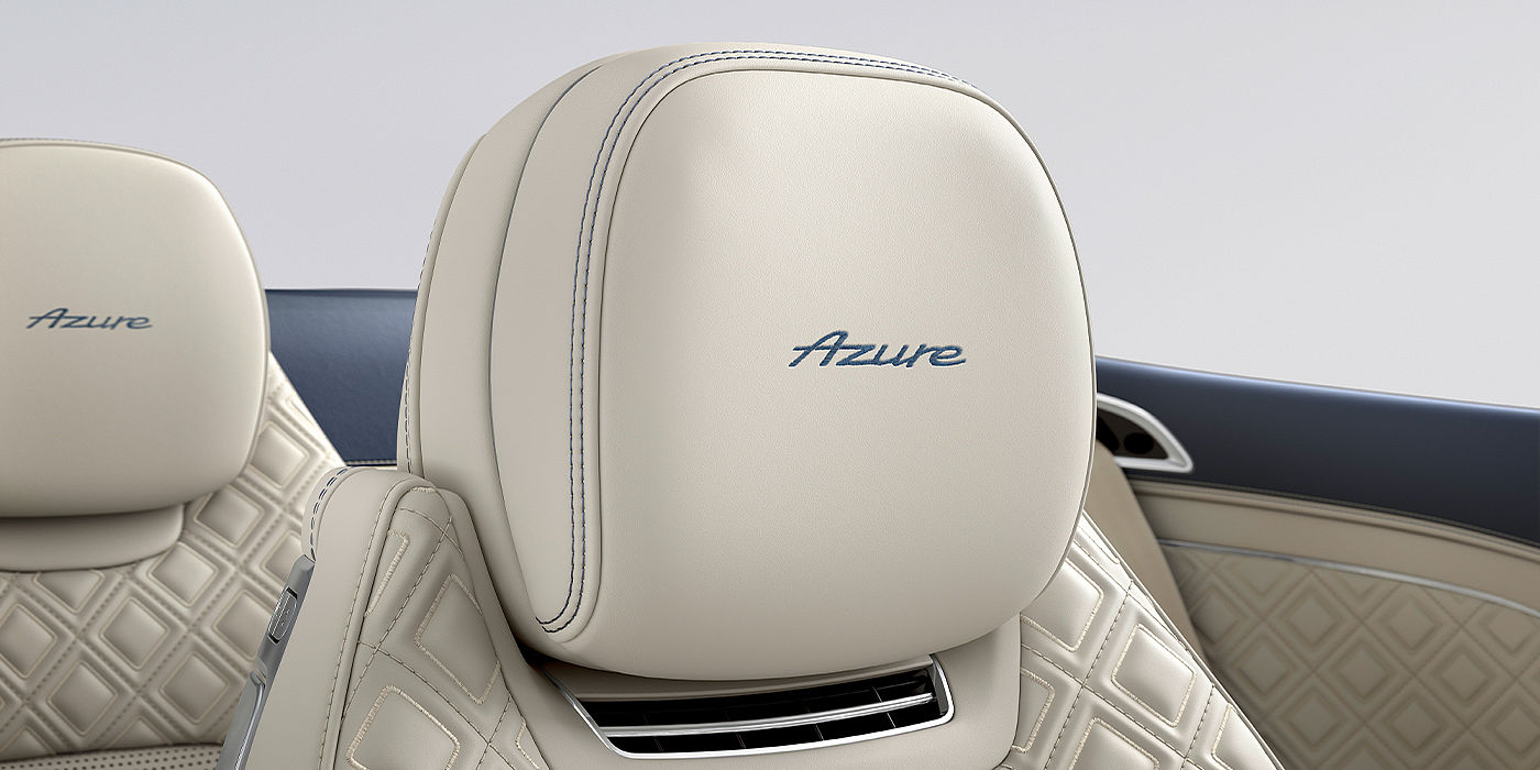 Jack Barclay Bentley Continental GTC Azure convertible seat detail in Linen hide with Azure emblem